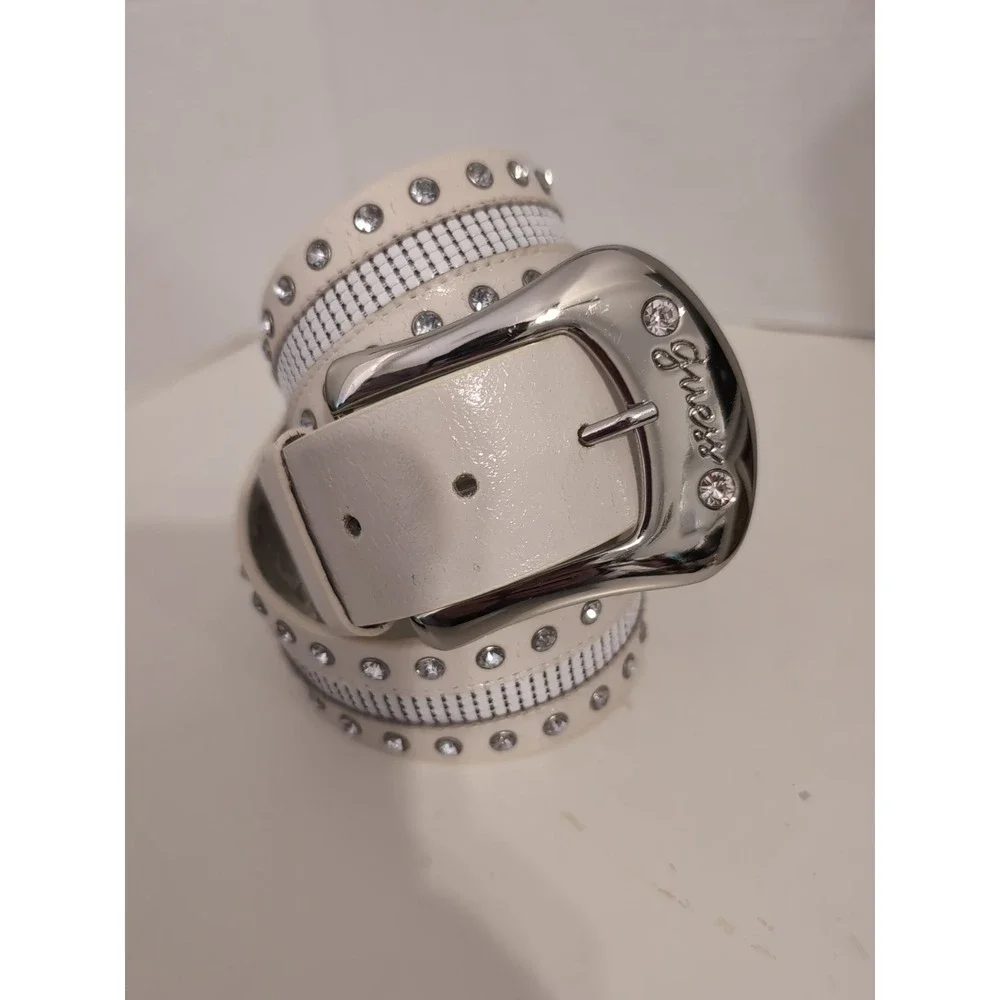 Guess‎ Off-White Belt With Rhinestones And Detailing Silver Buckle Small 40